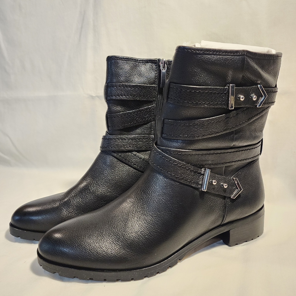 Essex Lane Black Moto Boots with Buckle Detail
